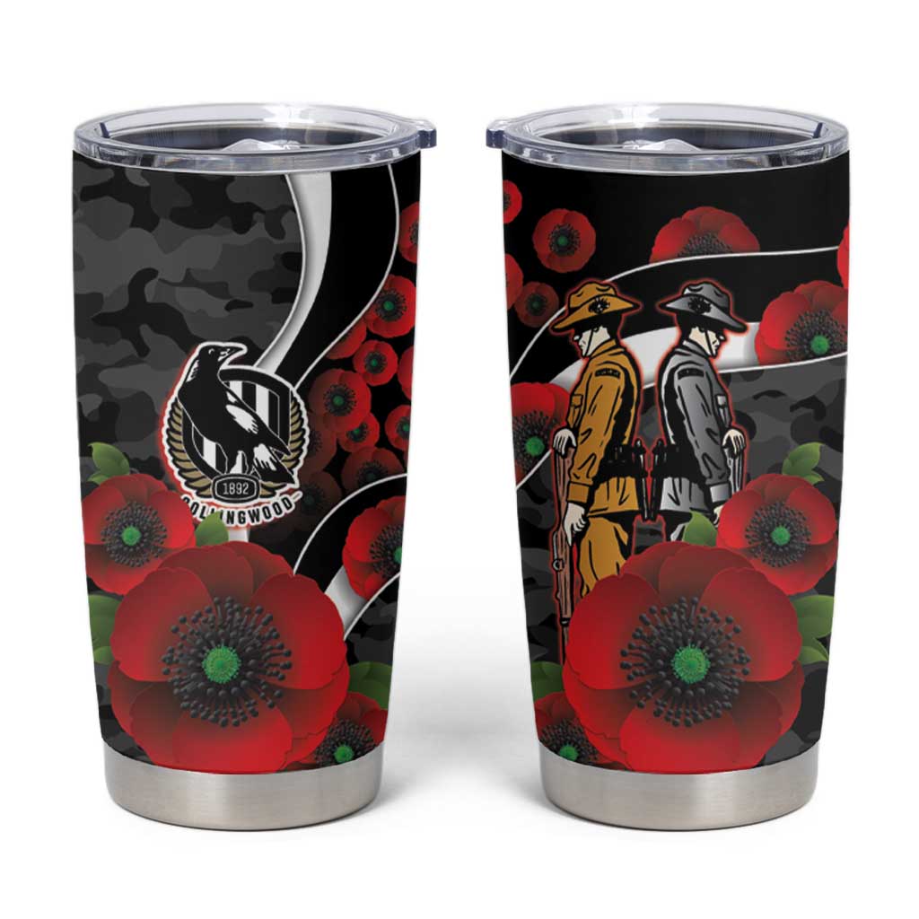 Collingwood Magpies ANZAC Personalised Tumbler Cup Lest We Forget Poppy Camo