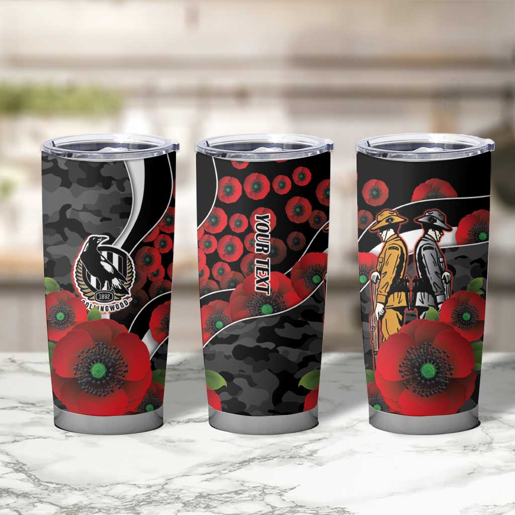Collingwood Magpies ANZAC Personalised Tumbler Cup Lest We Forget Poppy Camo