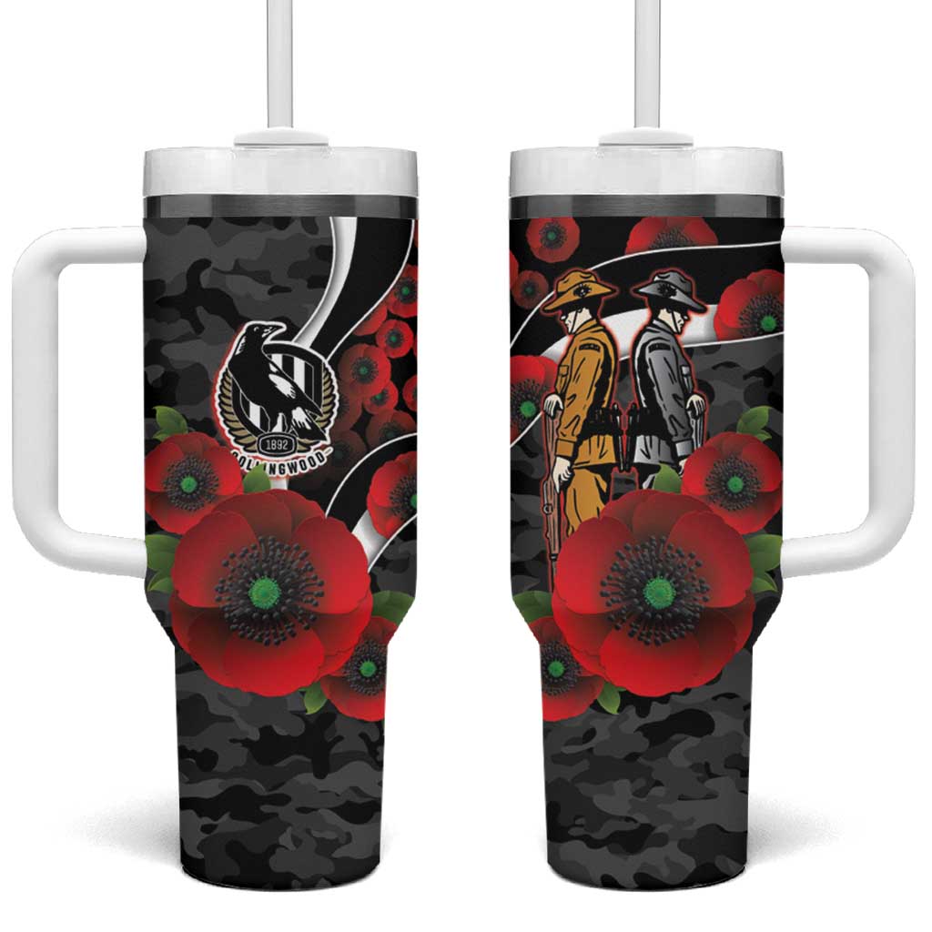 Collingwood Magpies ANZAC Personalised Tumbler With Handle Lest We Forget Poppy Camo