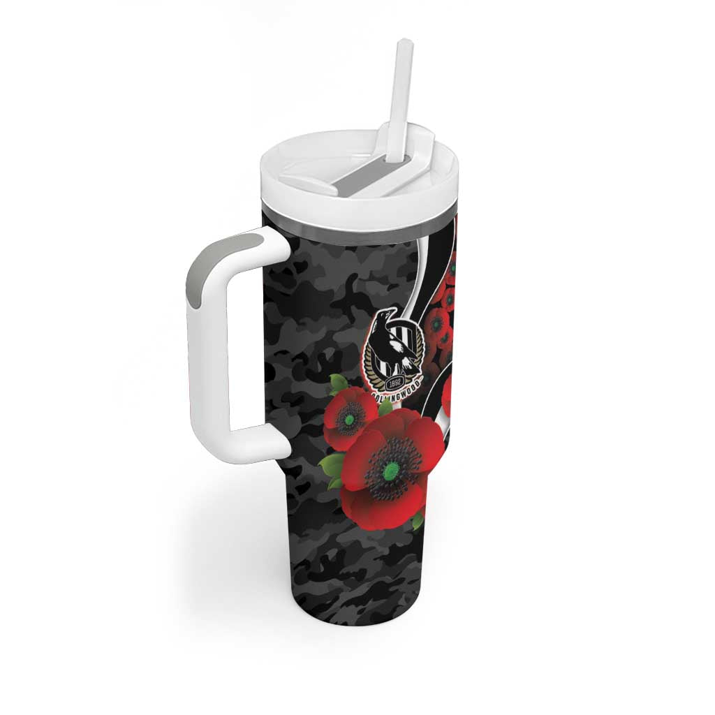 Collingwood Magpies ANZAC Personalised Tumbler With Handle Lest We Forget Poppy Camo