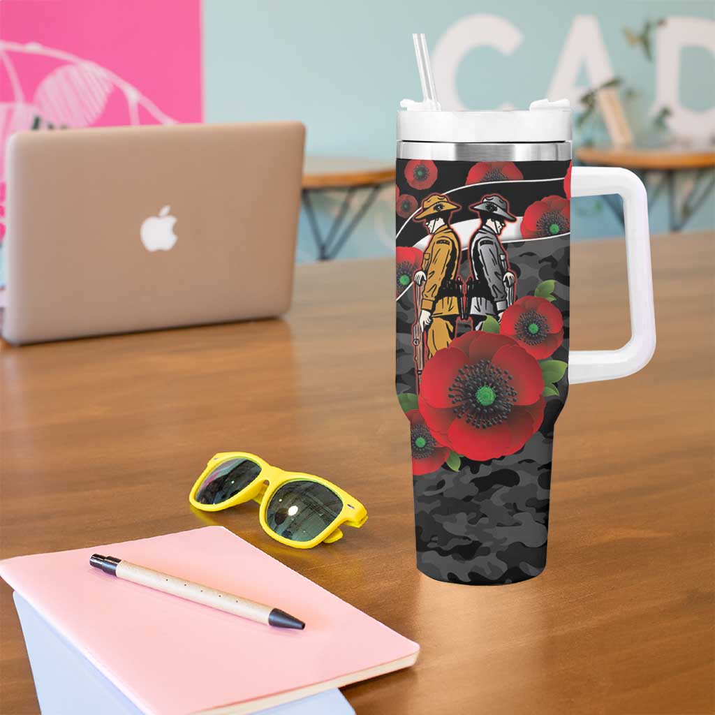 Collingwood Magpies ANZAC Personalised Tumbler With Handle Lest We Forget Poppy Camo