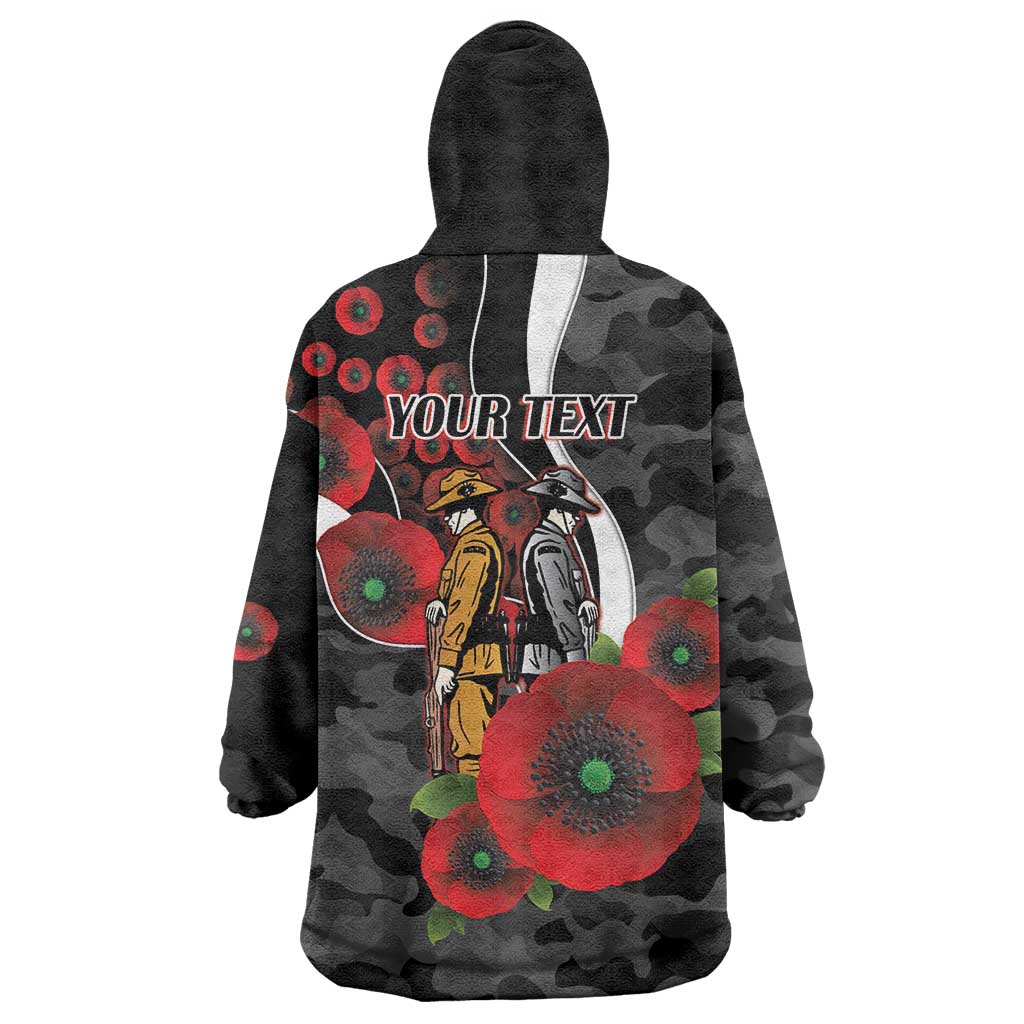 Collingwood Magpies ANZAC Personalised Wearable Blanket Hoodie Lest We Forget Poppy Camo