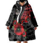 Collingwood Magpies ANZAC Personalised Wearable Blanket Hoodie Lest We Forget Poppy Camo