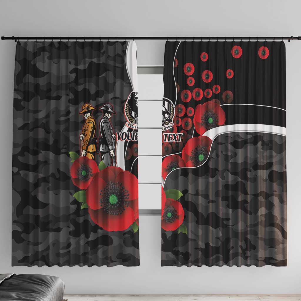 Collingwood Magpies ANZAC Personalised Window Curtain Lest We Forget Poppy Camo