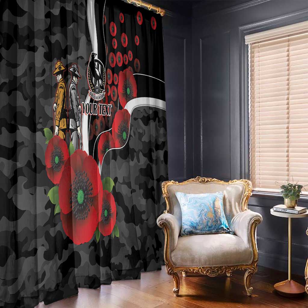 Collingwood Magpies ANZAC Personalised Window Curtain Lest We Forget Poppy Camo