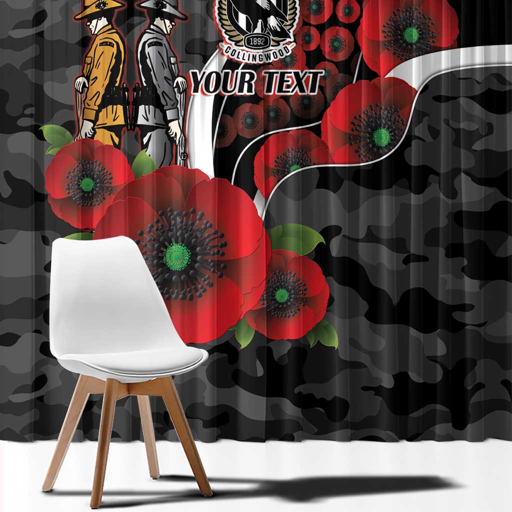 Collingwood Magpies ANZAC Personalised Window Curtain Lest We Forget Poppy Camo