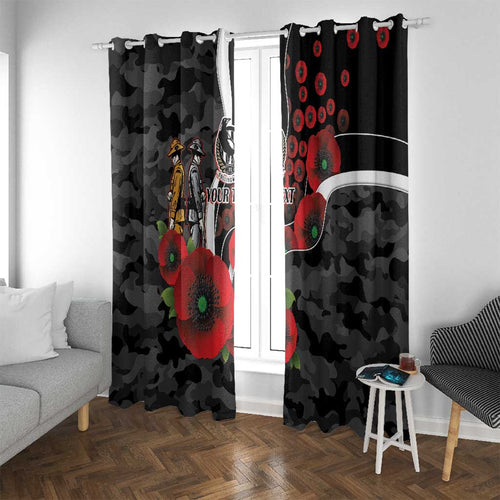 Collingwood Magpies ANZAC Personalised Window Curtain Lest We Forget Poppy Camo