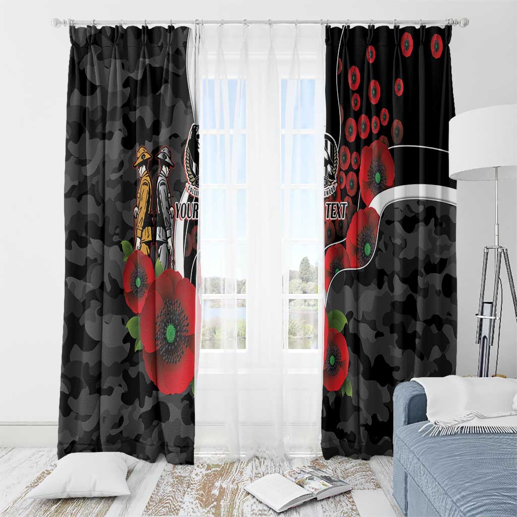 Collingwood Magpies ANZAC Personalised Window Curtain Lest We Forget Poppy Camo