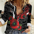 Collingwood Magpies ANZAC Personalised Women Casual Shirt Lest We Forget Poppy Camo