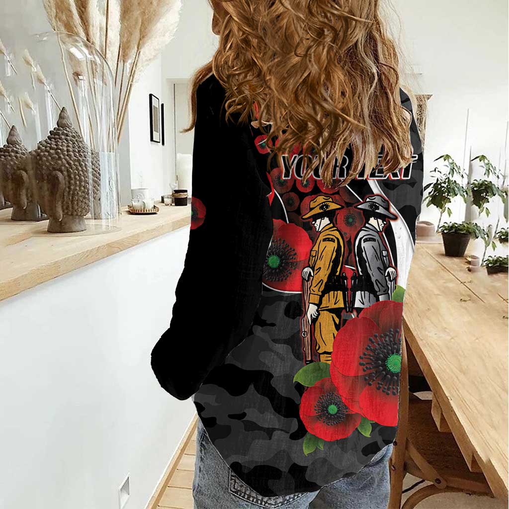 Collingwood Magpies ANZAC Personalised Women Casual Shirt Lest We Forget Poppy Camo