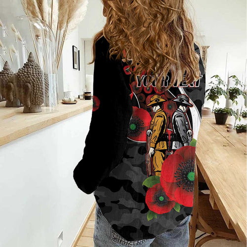 Collingwood Magpies ANZAC Personalised Women Casual Shirt Lest We Forget Poppy Camo