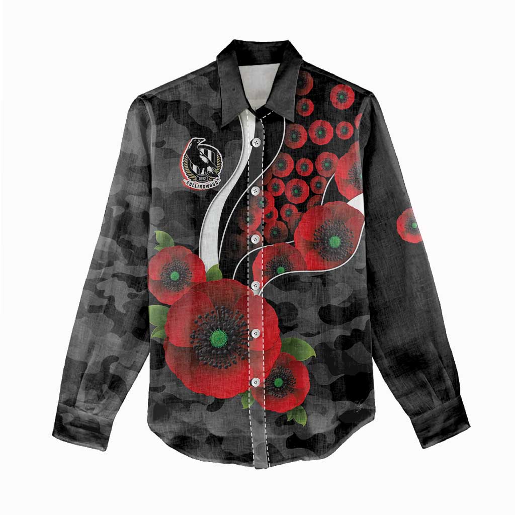 Collingwood Magpies ANZAC Personalised Women Casual Shirt Lest We Forget Poppy Camo