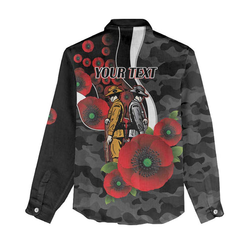Collingwood Magpies ANZAC Personalised Women Casual Shirt Lest We Forget Poppy Camo
