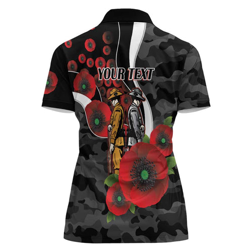 Collingwood Magpies ANZAC Personalised Women Polo Shirt Lest We Forget Poppy Camo