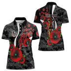 Collingwood Magpies ANZAC Personalised Women Polo Shirt Lest We Forget Poppy Camo