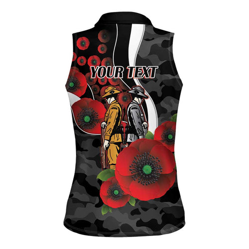 Collingwood Magpies ANZAC Personalised Women Sleeveless Polo Shirt Lest We Forget Poppy Camo