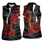 Collingwood Magpies ANZAC Personalised Women Sleeveless Polo Shirt Lest We Forget Poppy Camo