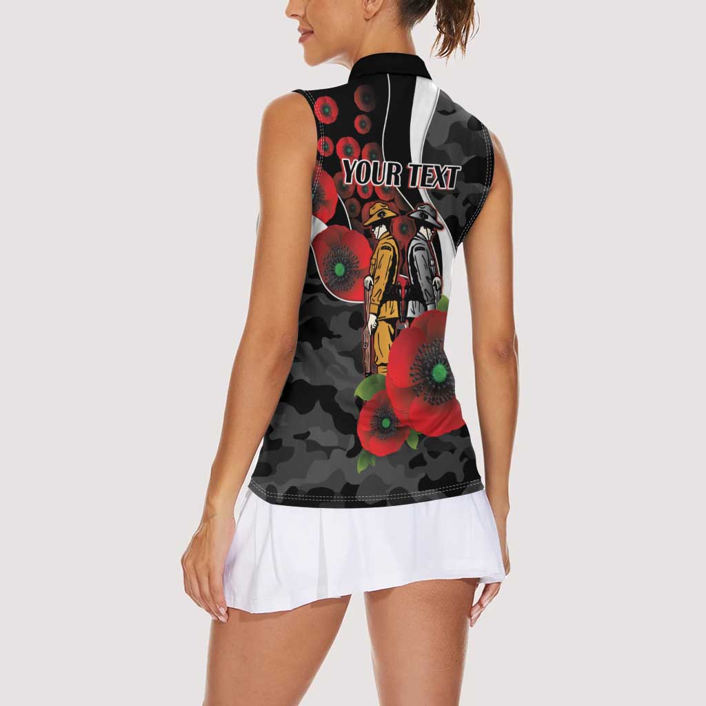 Collingwood Magpies ANZAC Personalised Women Sleeveless Polo Shirt Lest We Forget Poppy Camo