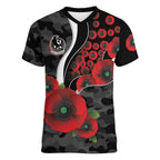 Collingwood Magpies ANZAC Personalised Women V-Neck T-Shirt Lest We Forget Poppy Camo