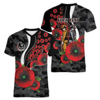 Collingwood Magpies ANZAC Personalised Women V-Neck T-Shirt Lest We Forget Poppy Camo