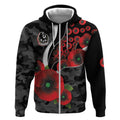 Collingwood Magpies ANZAC Personalised Zip Hoodie Lest We Forget Poppy Camo