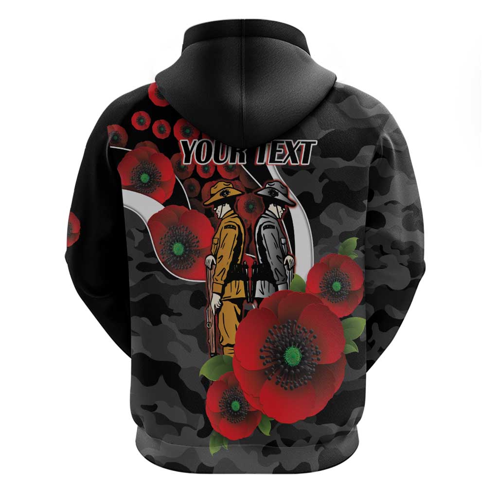 Collingwood Magpies ANZAC Personalised Zip Hoodie Lest We Forget Poppy Camo