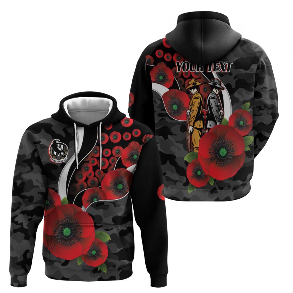 Collingwood Magpies ANZAC Personalised Zip Hoodie Lest We Forget Poppy Camo