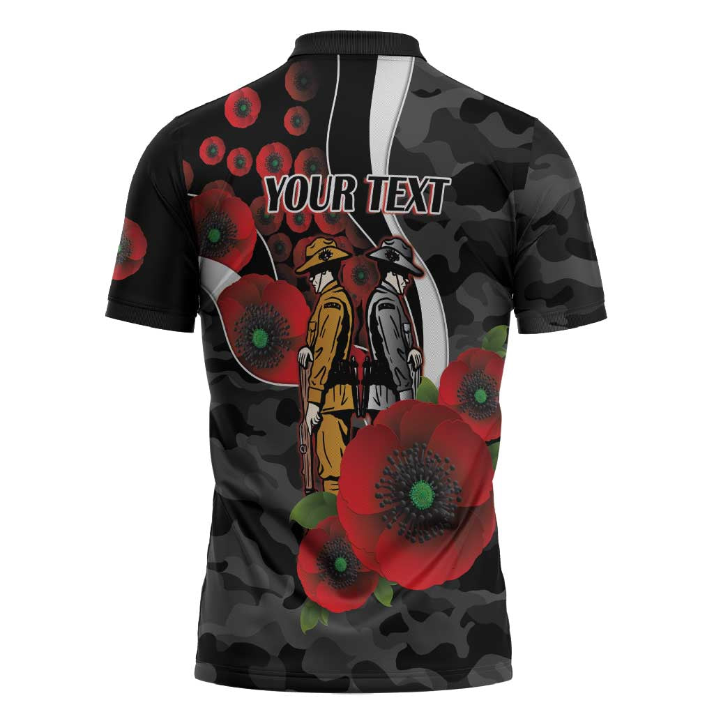 Collingwood Magpies ANZAC Personalised Zipper Polo Shirt Lest We Forget Poppy Camo