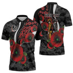 Collingwood Magpies ANZAC Personalised Zipper Polo Shirt Lest We Forget Poppy Camo