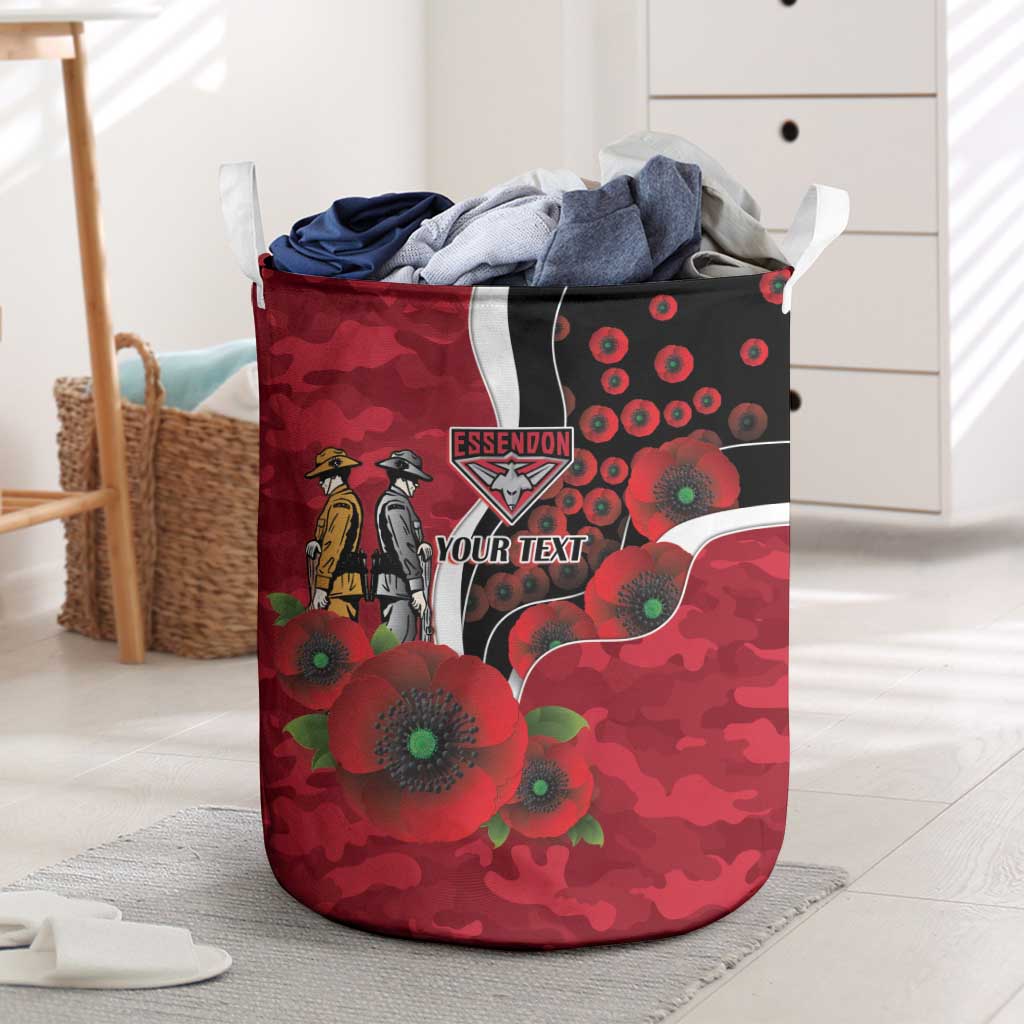 Essendon Bombers ANZAC Personalised Laundry Basket Lest We Forget Poppy Camo
