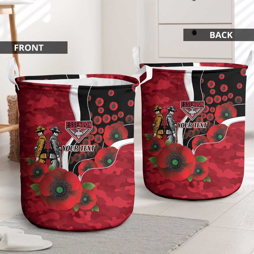 Essendon Bombers ANZAC Personalised Laundry Basket Lest We Forget Poppy Camo