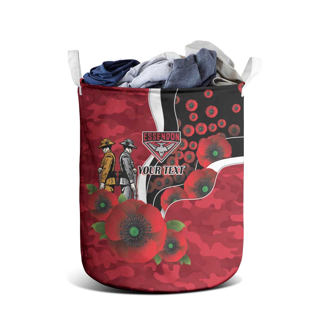 Essendon Bombers ANZAC Personalised Laundry Basket Lest We Forget Poppy Camo