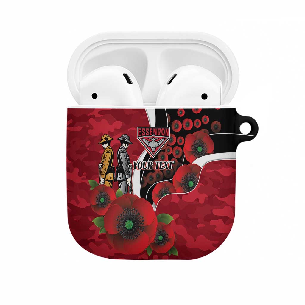 Essendon Bombers ANZAC Personalised AirPods Case Lest We Forget Poppy Camo