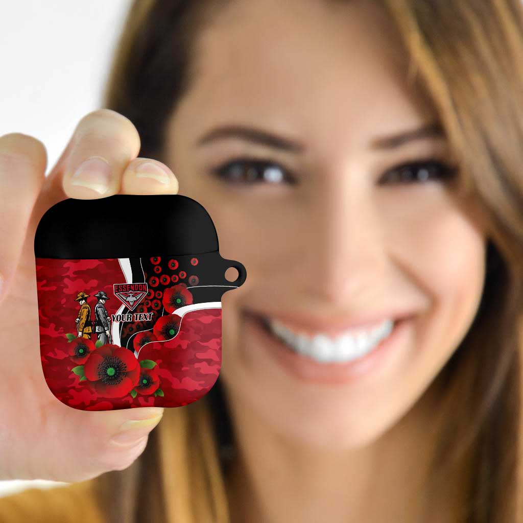 Essendon Bombers ANZAC Personalised AirPods Case Lest We Forget Poppy Camo