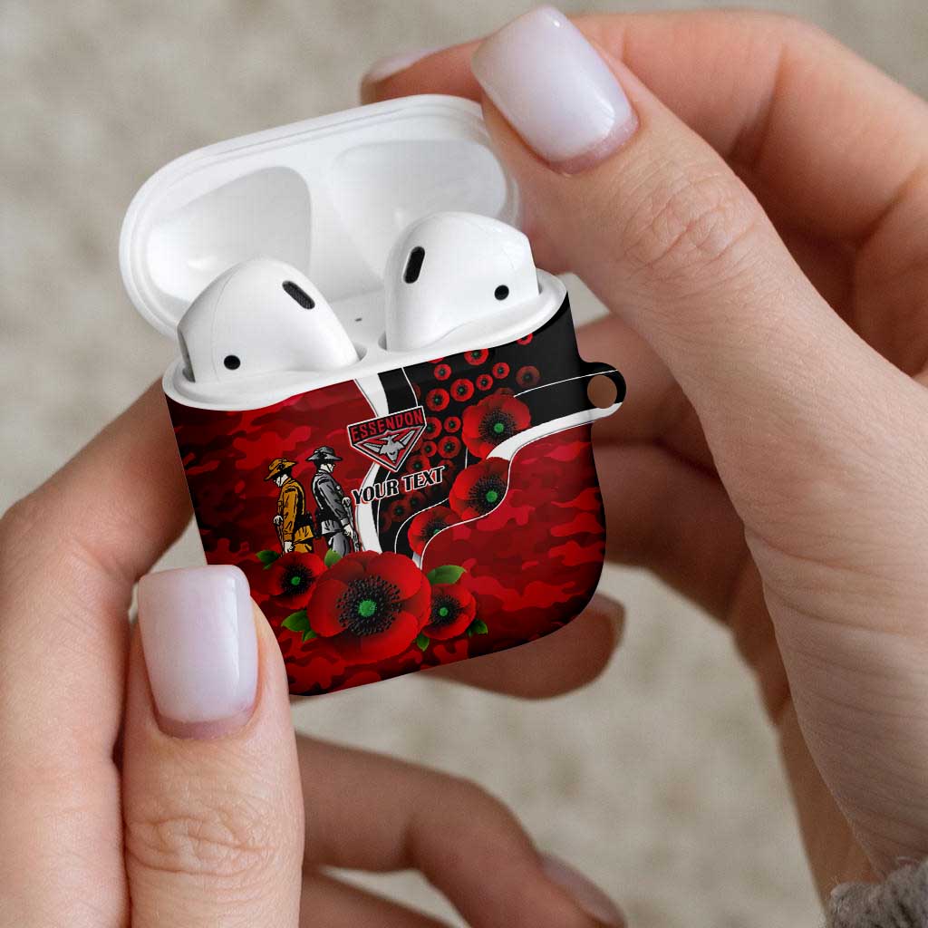 Essendon Bombers ANZAC Personalised AirPods Case Lest We Forget Poppy Camo