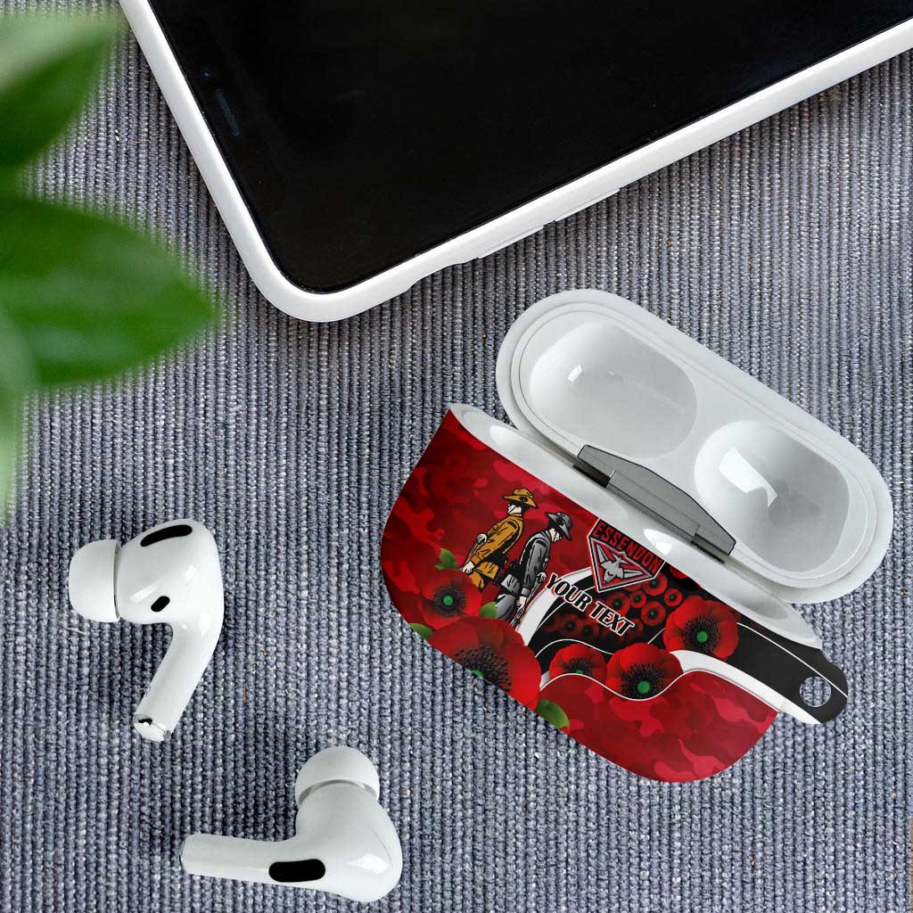 Essendon Bombers ANZAC Personalised AirPods Case Lest We Forget Poppy Camo