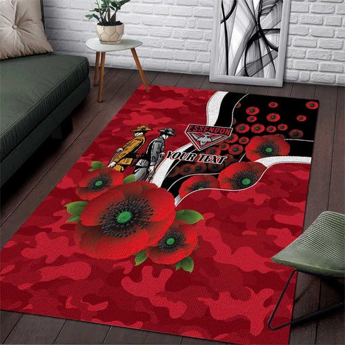 Essendon Bombers ANZAC Personalised Area Rug Lest We Forget Poppy Camo