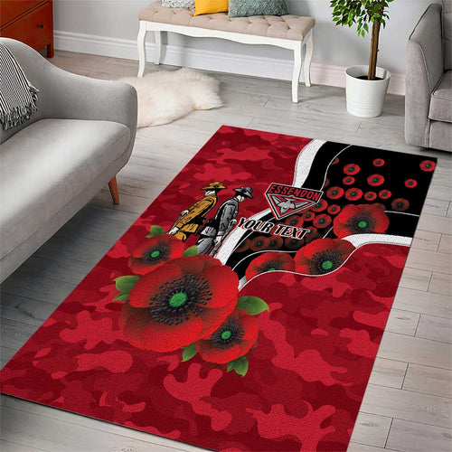 Essendon Bombers ANZAC Personalised Area Rug Lest We Forget Poppy Camo