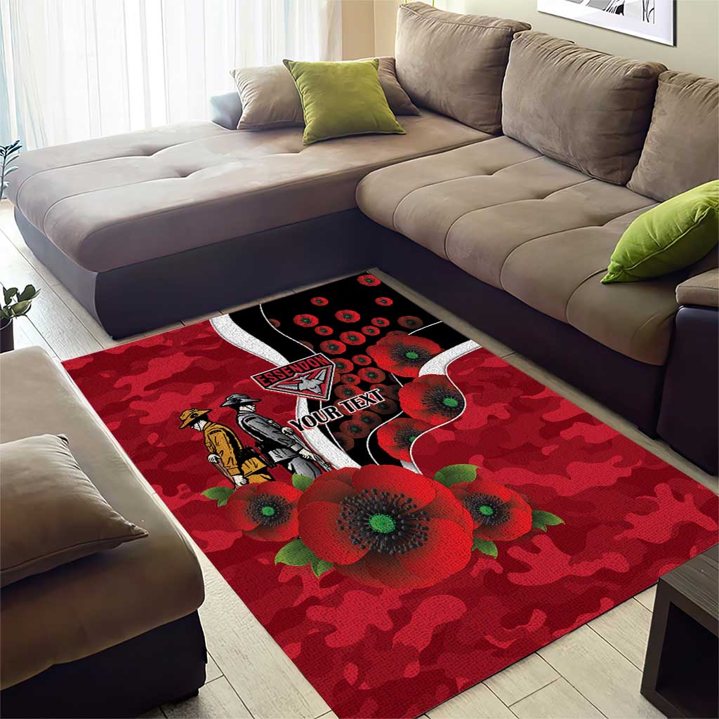 Essendon Bombers ANZAC Personalised Area Rug Lest We Forget Poppy Camo