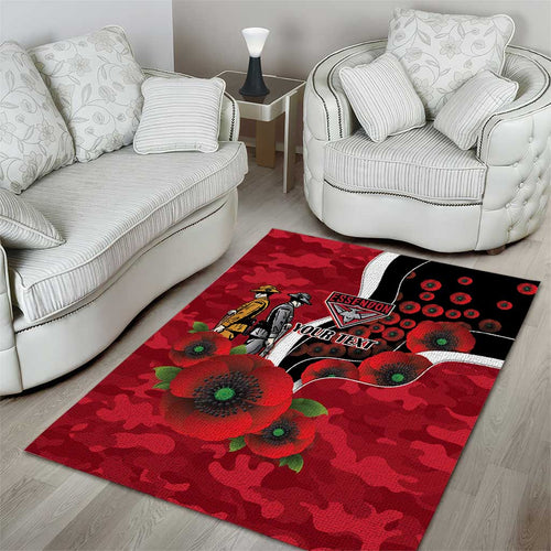 Essendon Bombers ANZAC Personalised Area Rug Lest We Forget Poppy Camo