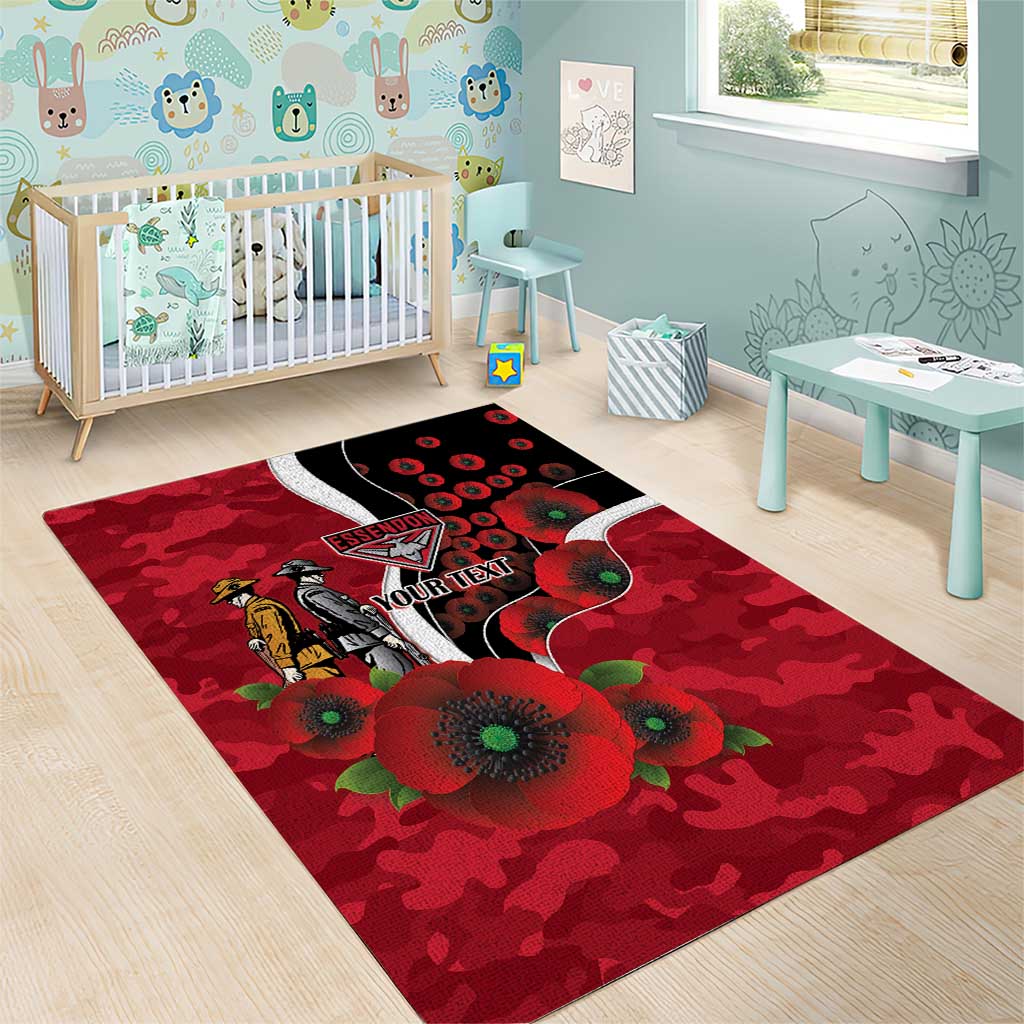 Essendon Bombers ANZAC Personalised Area Rug Lest We Forget Poppy Camo