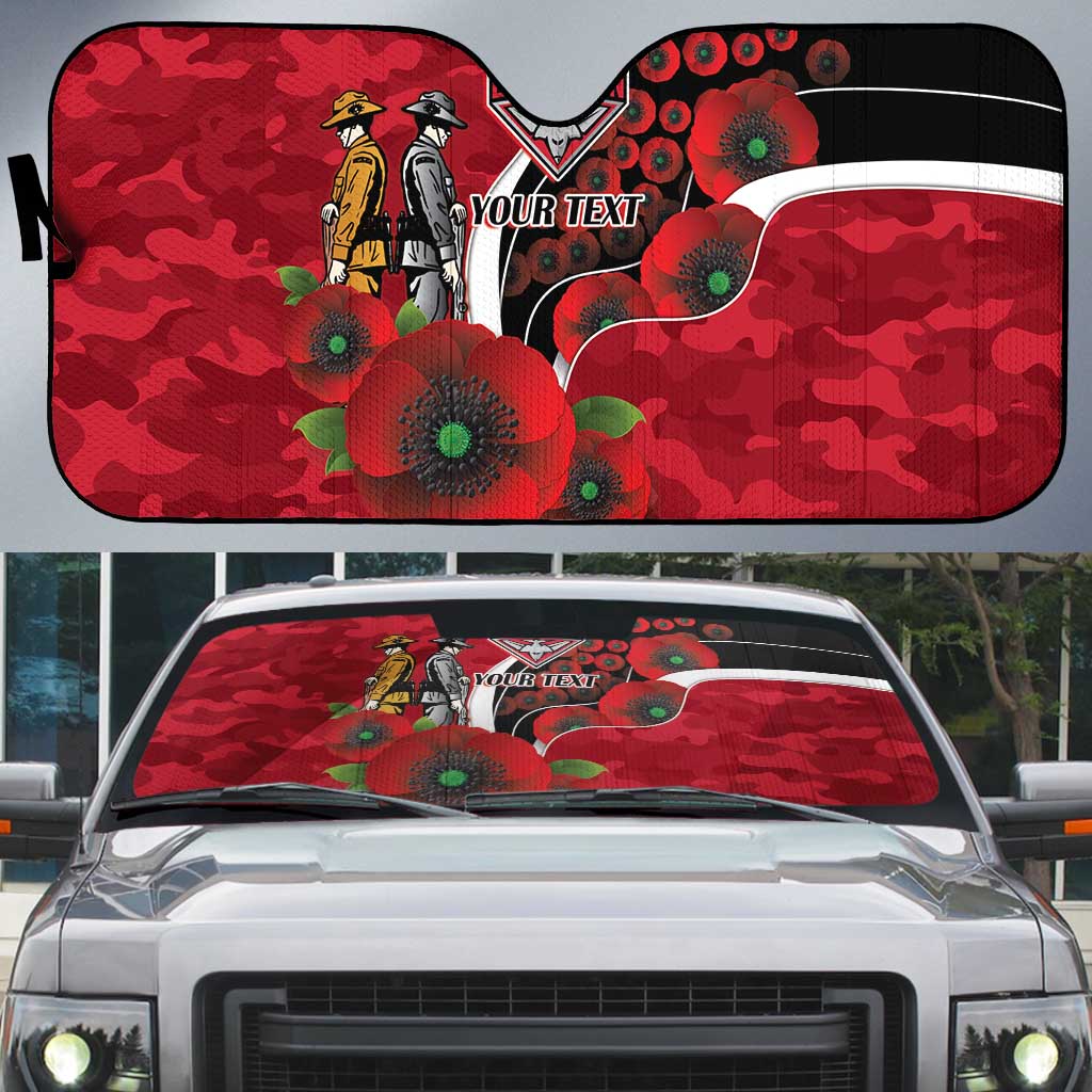Essendon Bombers ANZAC Personalised Auto Sun Shade Lest We Forget Poppy Camo