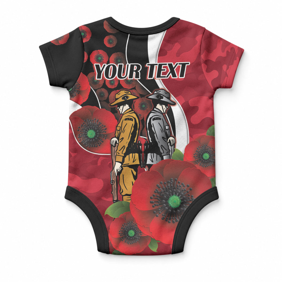 Essendon Bombers ANZAC Personalised Baby Onesie Lest We Forget Poppy Camo