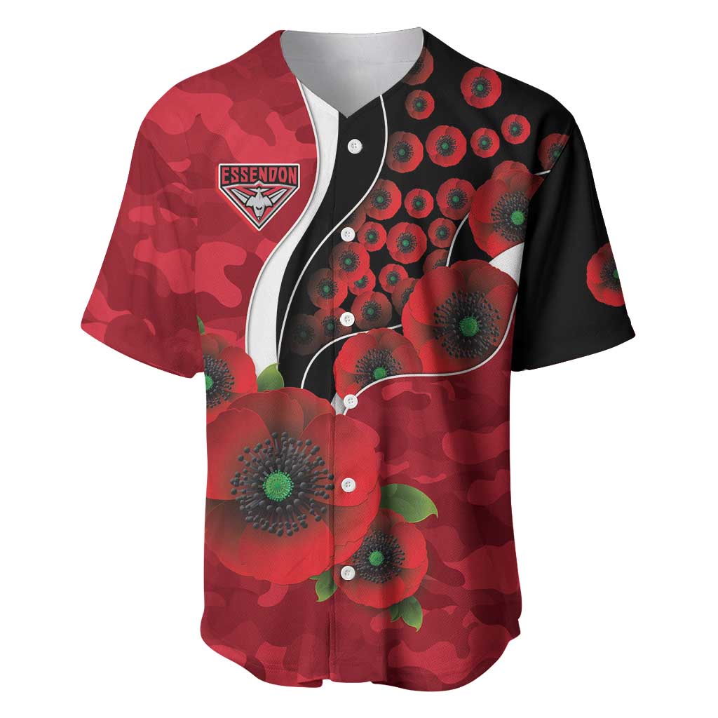 Essendon Bombers ANZAC Personalised Baseball Jersey Lest We Forget Poppy Camo