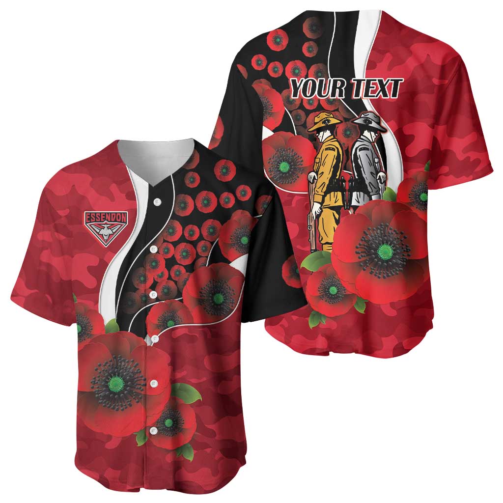 Essendon Bombers ANZAC Personalised Baseball Jersey Lest We Forget Poppy Camo