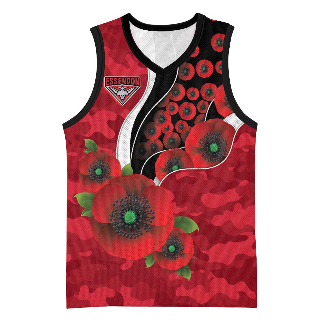 Essendon Bombers ANZAC Personalised Basketball Jersey Lest We Forget Poppy Camo
