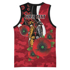 Essendon Bombers ANZAC Personalised Basketball Jersey Lest We Forget Poppy Camo