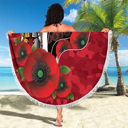 Essendon Bombers ANZAC Personalised Beach Blanket Lest We Forget Poppy Camo