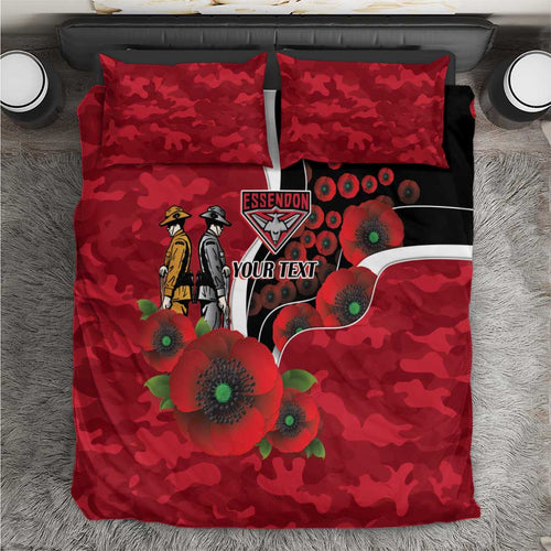 Essendon Bombers ANZAC Personalised Bedding Set Lest We Forget Poppy Camo