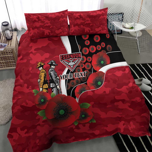 Essendon Bombers ANZAC Personalised Bedding Set Lest We Forget Poppy Camo